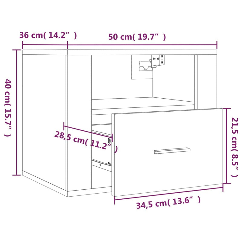 Wall-mounted Bedside Cabinets 2 pcs Concrete Grey 50x36x40 cm