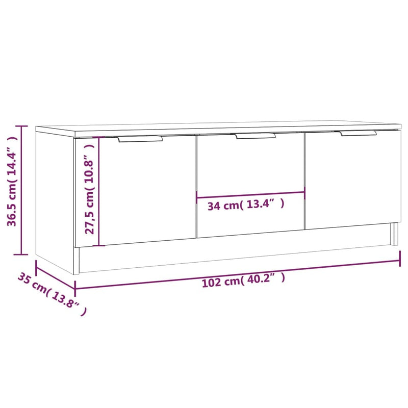 TV Cabinet Grey Sonoma 102x35x36.5 cm Engineered Wood