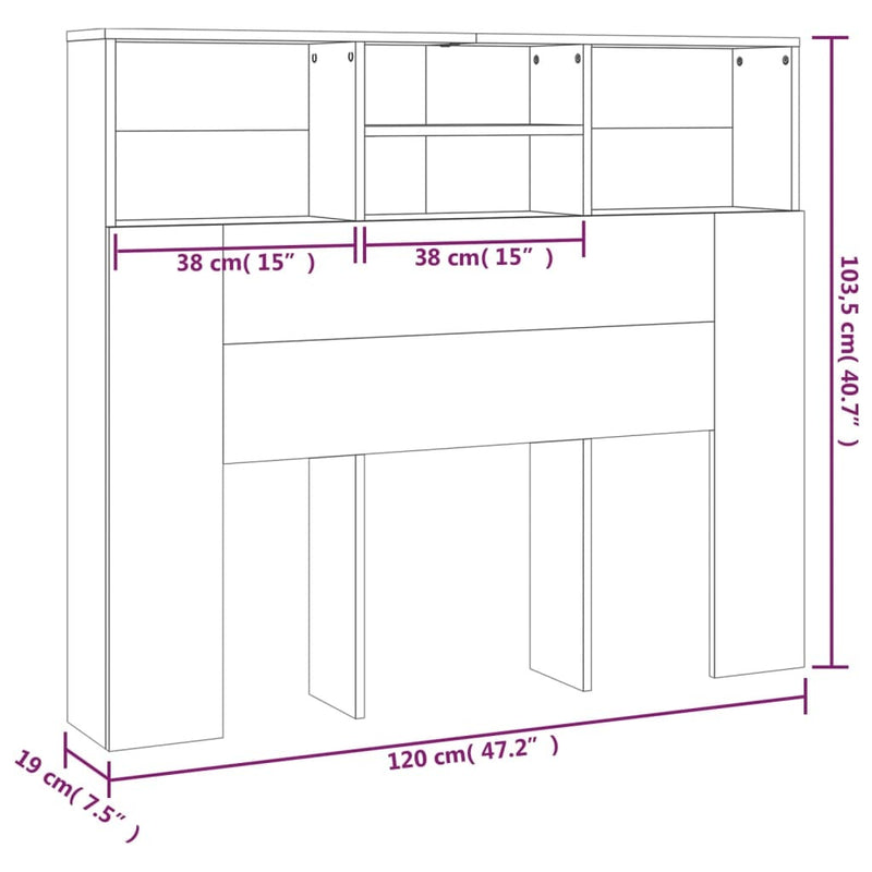 Headboard Cabinet Grey Sonoma 120x19x103.5 cm