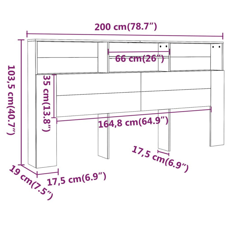 Headboard Cabinet Smoked Oak 200x19x103.5 cm