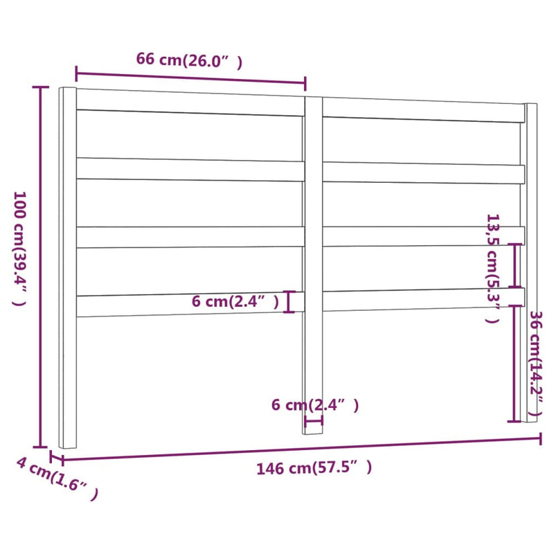 Bed Headboard Grey 146x4x100 cm Solid Wood Pine