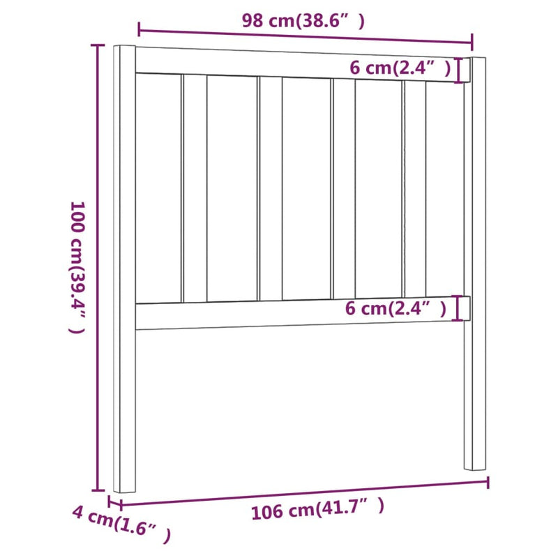 Bed Headboard White 106x4x100 cm Solid Wood Pine