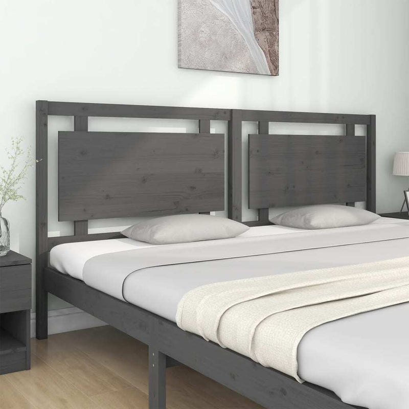 Bed Headboard Grey 205.5x4x100 cm Solid Pine Wood