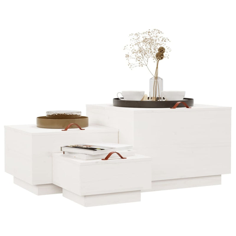 Storage Boxes with Lids 3 pcs White Solid Wood Pine