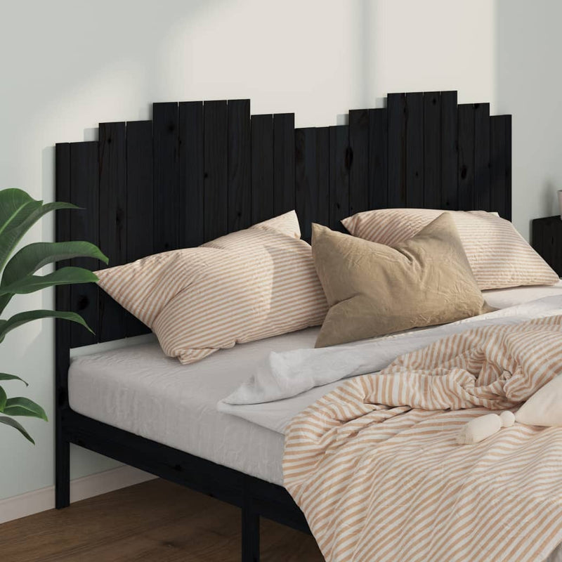 Bed Headboard Black 206x4x110 cm Solid Wood Pine