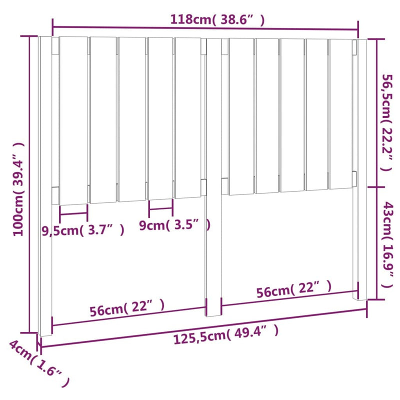 Bed Headboard Grey 125.5x4x100 cm Solid Wood Pine