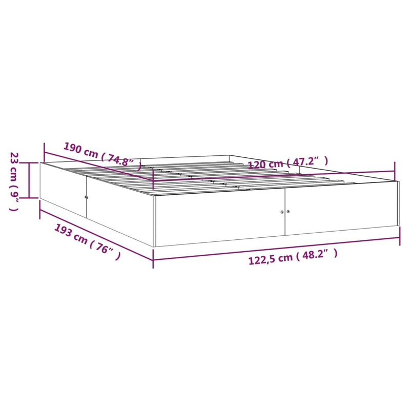 Bed Frame without Mattress Black Solid Wood 120x190 cm Small Double