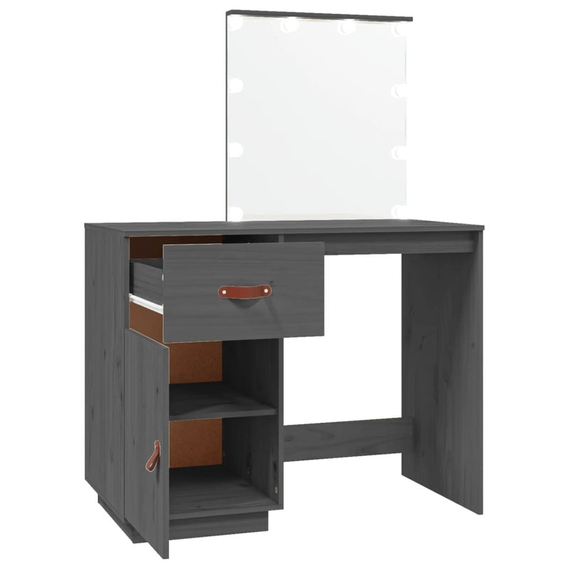 Dressing Table with LED Grey 95x50x133.5 cm Solid Wood Pine