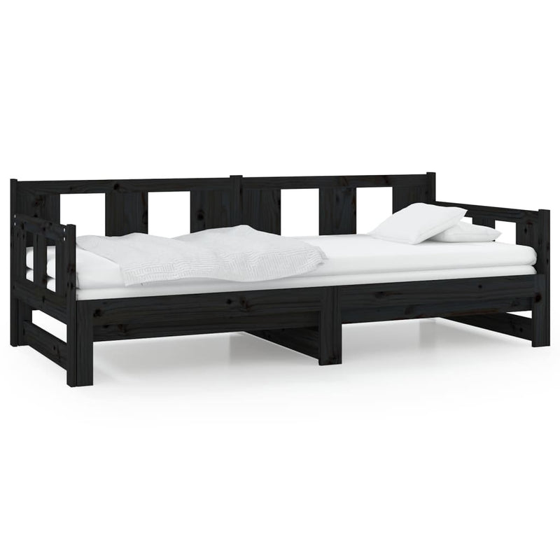 Pull-out Day Bed without Mattress Black Solid Wood Pine 2x cm