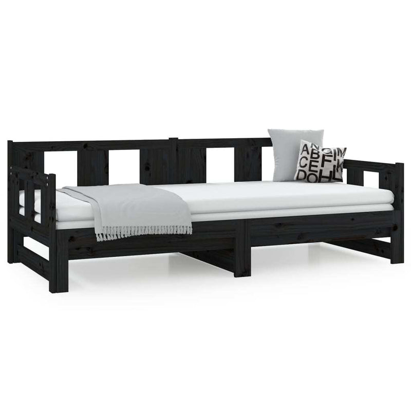 Pull-out Day Bed without Mattress Black Solid Wood Pine 2x cm