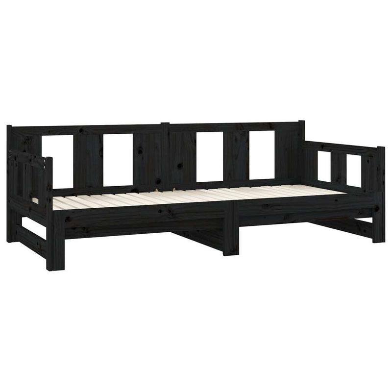 Pull-out Day Bed without Mattress Black Solid Wood Pine 2x cm