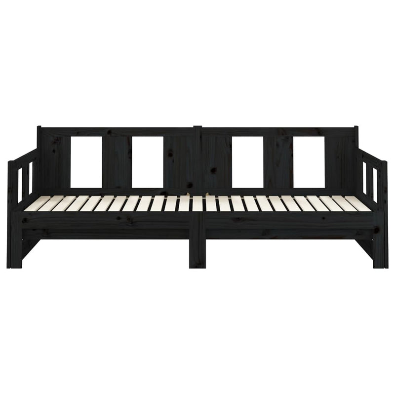 Pull-out Day Bed without Mattress Black Solid Wood Pine 2x cm