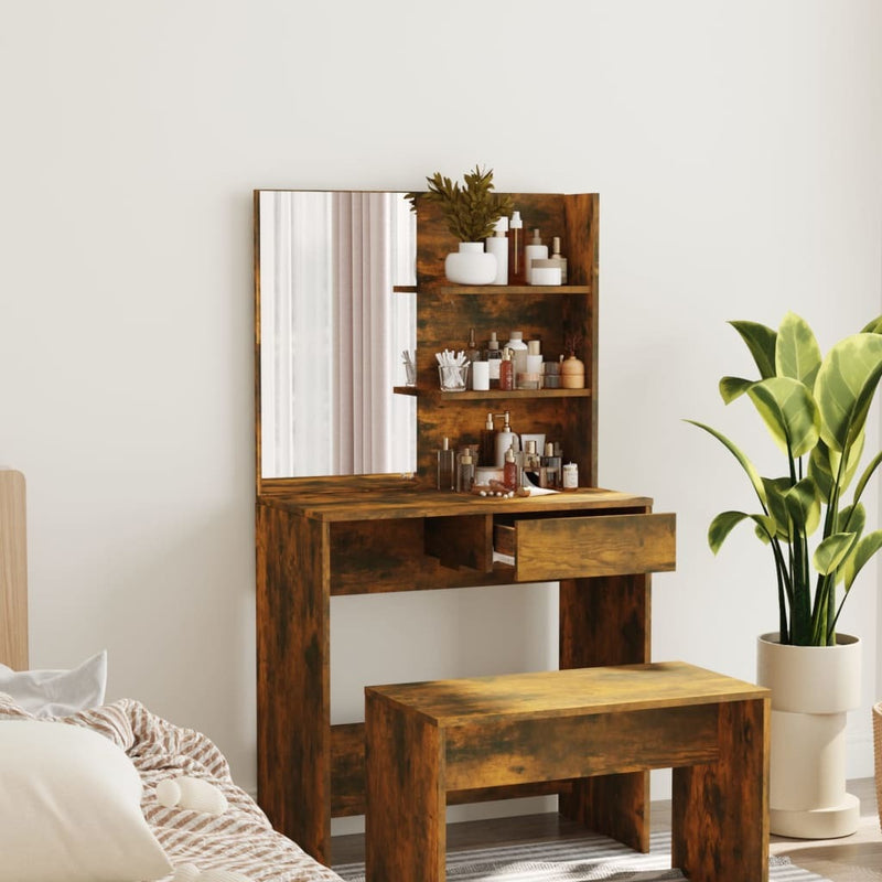 Dressing Table with Mirror Smoked Oak 74.5x40x141 cm