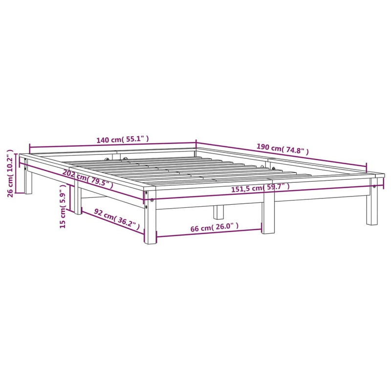 Bed Frame without Mattress Honey Brown 140x190 cm Solid Wood