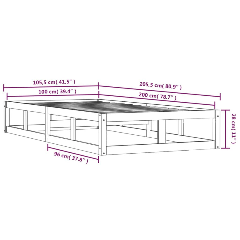 Bed Frame without Mattress White 100x200 cm Solid Wood