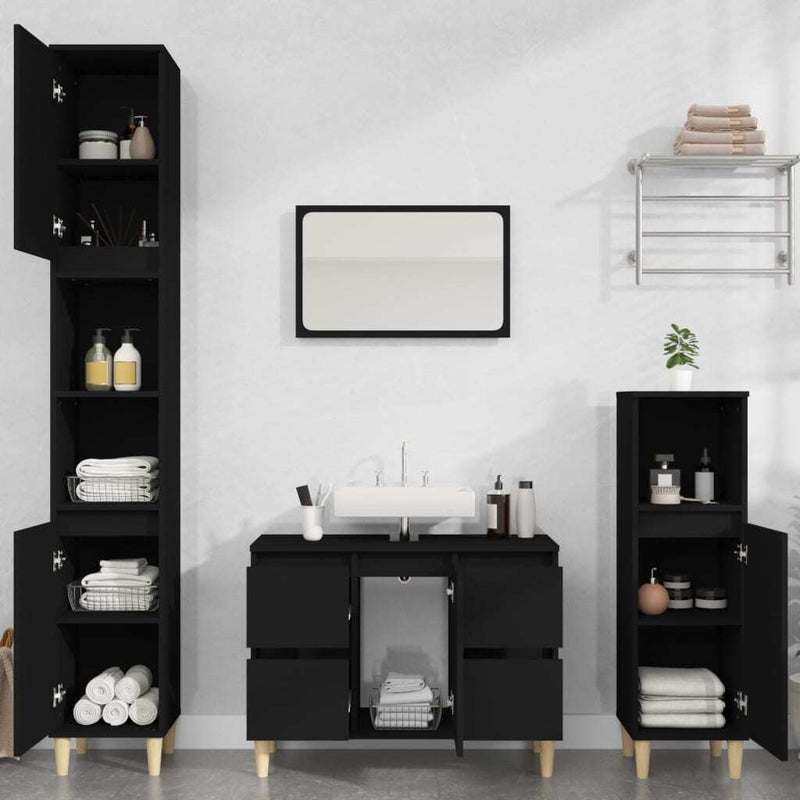 Sink Cabinet Black 80x33x60 cm Engineered Wood