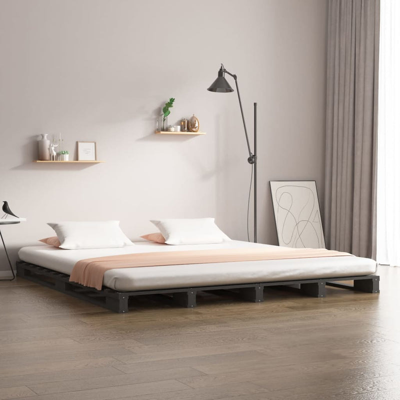 Pallet Bed without Mattress Grey Double Solid Wood