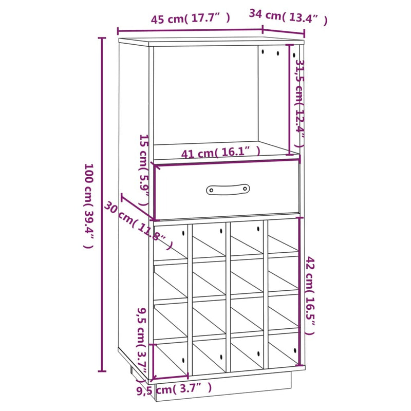 Wine Cabinet 45x34x100 cm Solid Wood Pine