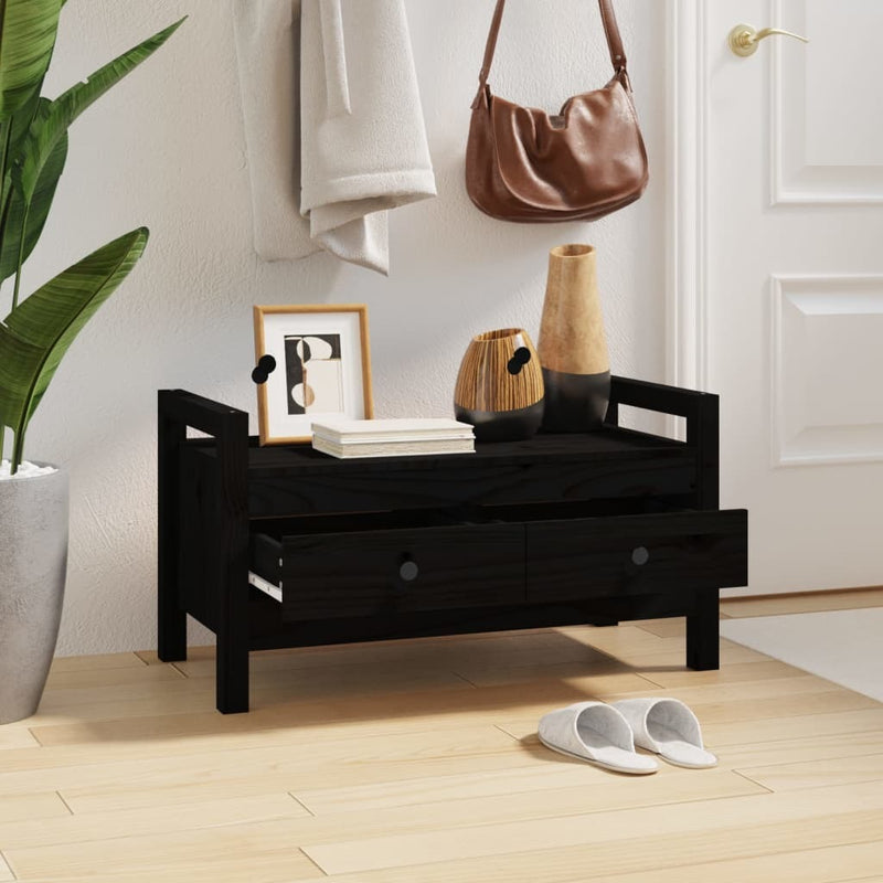 Hall Bench Black 80x40x43 cm Solid Wood Pine