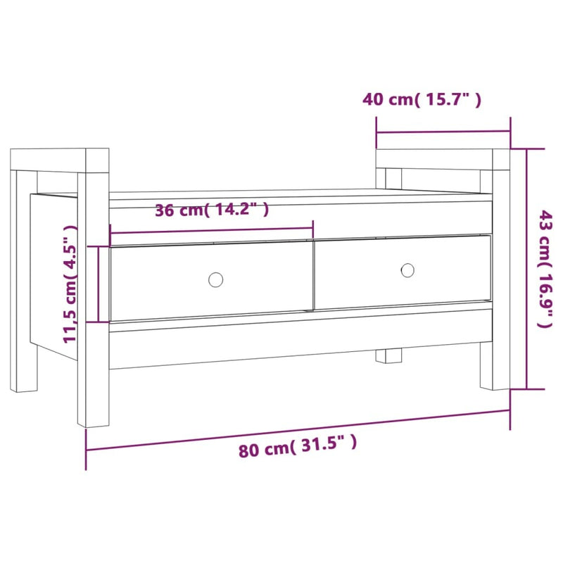 Hall Bench Black 80x40x43 cm Solid Wood Pine