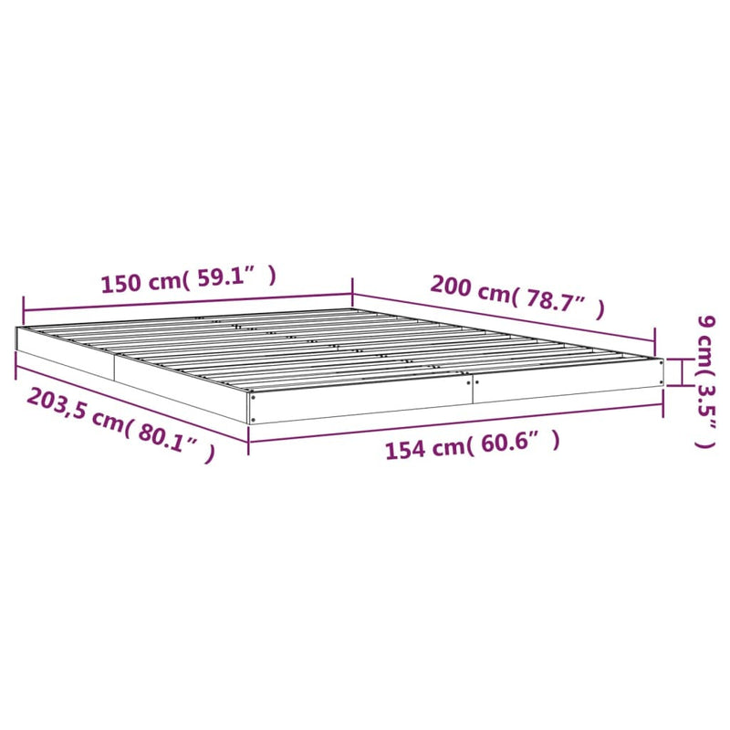 Bed Frame without Mattress Black 150x200 cm King Size  Solid Wood Pine