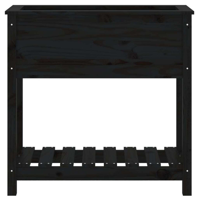 Planter with Shelf Black 82.5x34.5x81 cm Solid Wood Pine