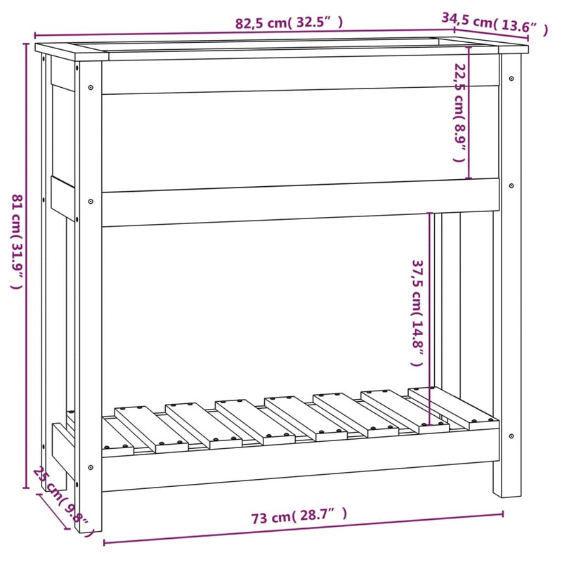 Planter with Shelf Black 82.5x34.5x81 cm Solid Wood Pine