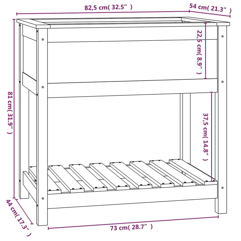 Planter with Shelf Honey Brown 82.5x54x81 cm Solid Wood Pine