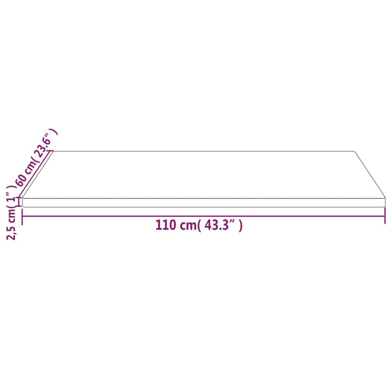 Table Top 110x60x2.5 cm Solid Wood Pine Rectangular