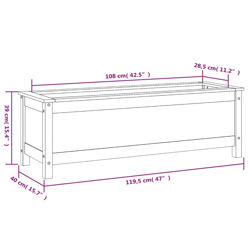 Garden Raised Bed Black 119.5x40x39 cm Solid Wood Pine