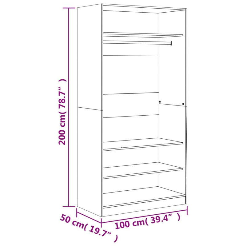 Wardrobe Grey Sonoma 100x50x200 cm Engineered Wood