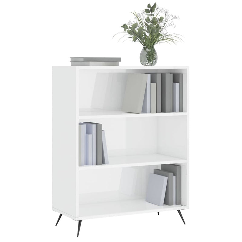 Bookcase High Gloss White 69.5x32.5x90 cm Engineered Wood