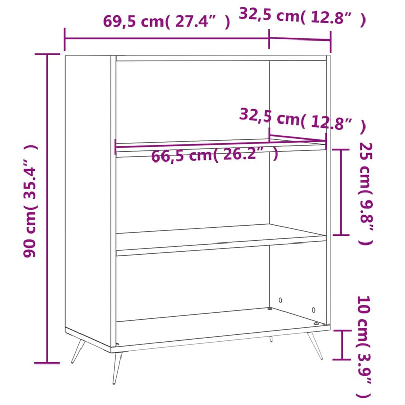 Bookcase High Gloss White 69.5x32.5x90 cm Engineered Wood