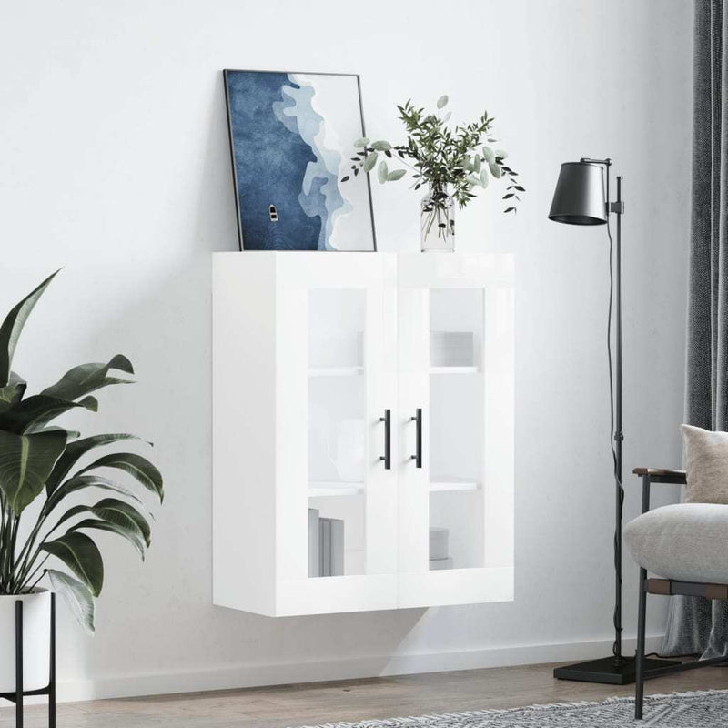 Wall Mounted Cabinet High Gloss White 69.5x34x90 cm