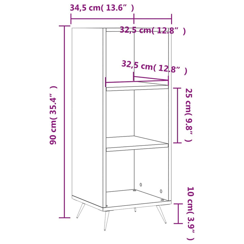 Shelf Cabinet High Gloss White 34.5x32.5x90 cm Engineered Wood