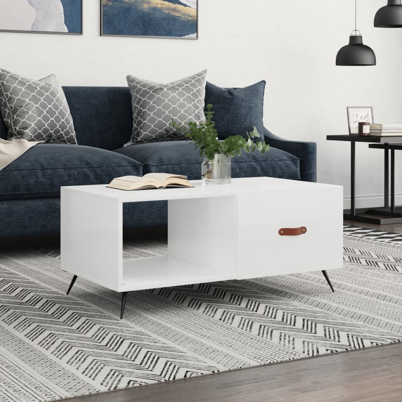 Coffee Table High Gloss White 90x50x40 cm Engineered Wood