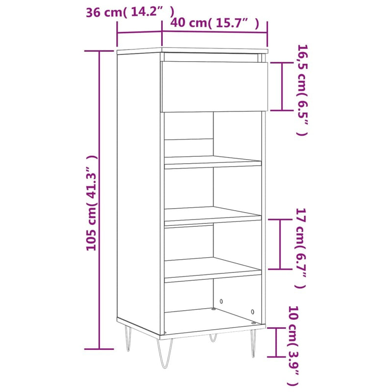 Shoe Cabinet Sonoma Oak 40x36x105 cm Engineered Wood