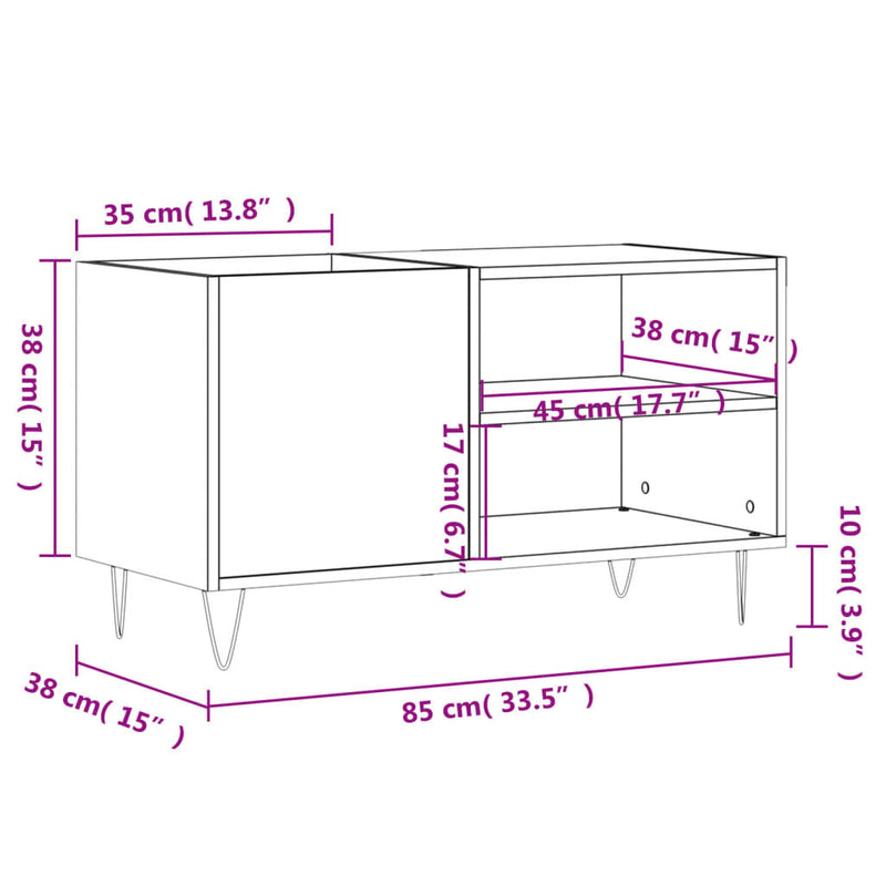 Record Cabinet Smoked Oak 85x38x48 cm Engineered Wood