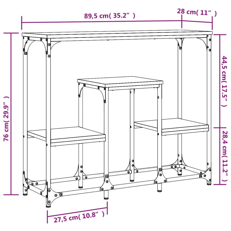 Console Table Brown Oak 89.5x28x76 cm Engineered Wood