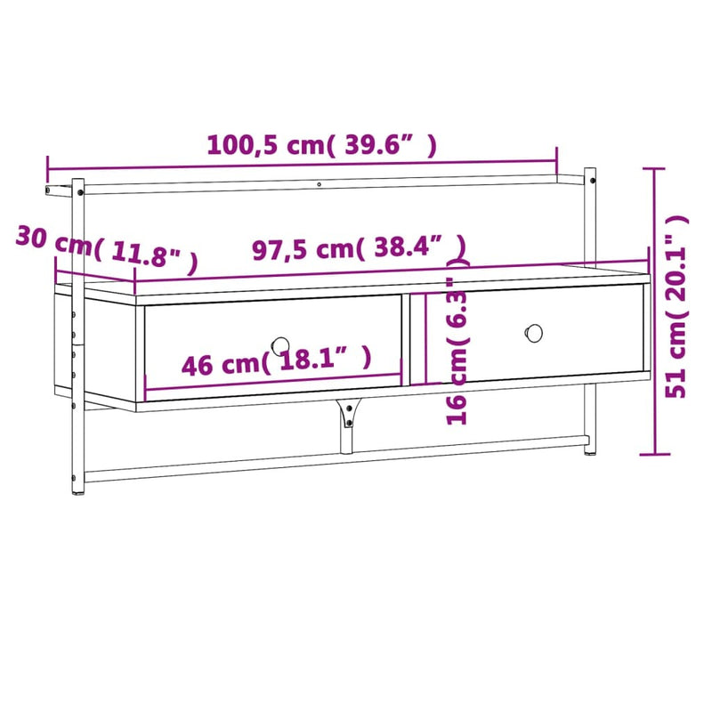 TV Cabinet Wall-mounted Black 100.5x30x51 cm Engineered Wood