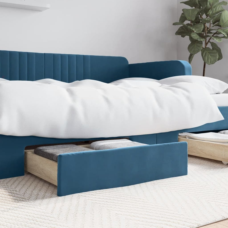 Bed Drawers 2 pcs Blue Engineered Wood and Velvet