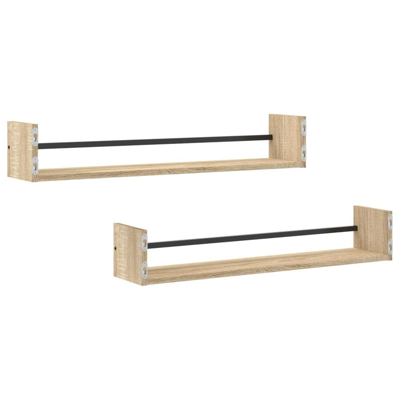 Wall Shelves with Bars 2 pcs Sonoma Oak 80x16x14 cm