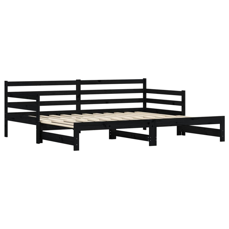 Daybed with Trundle Black 90x200 cm Solid Wood Pine