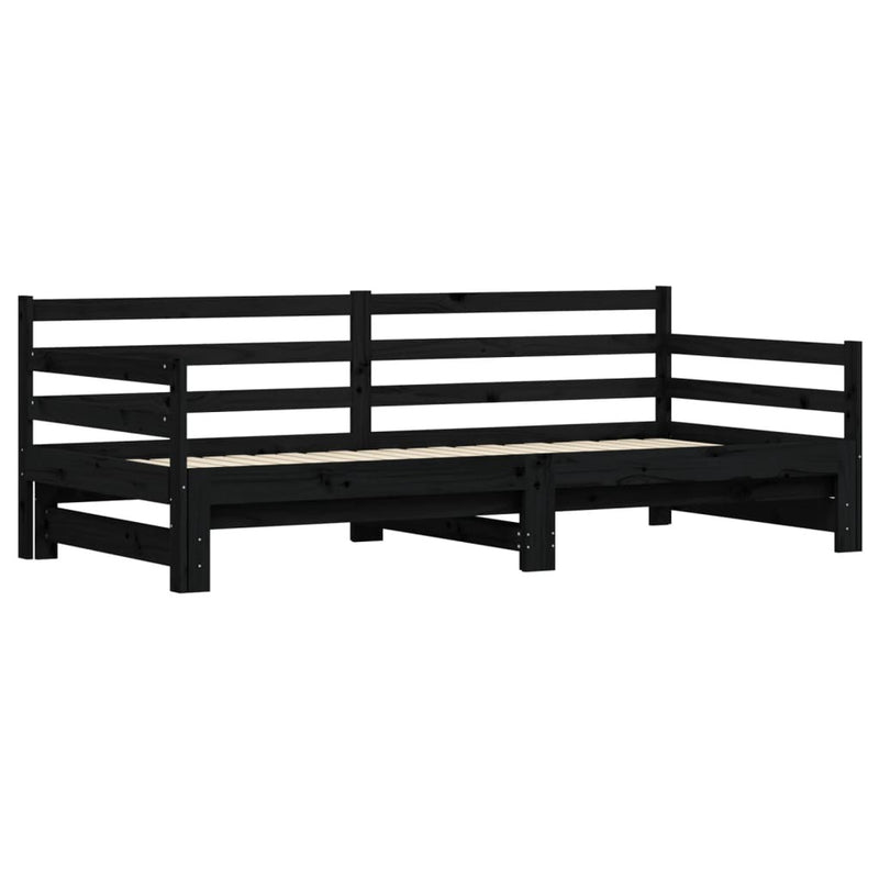 Daybed with Trundle Black 90x200 cm Solid Wood Pine