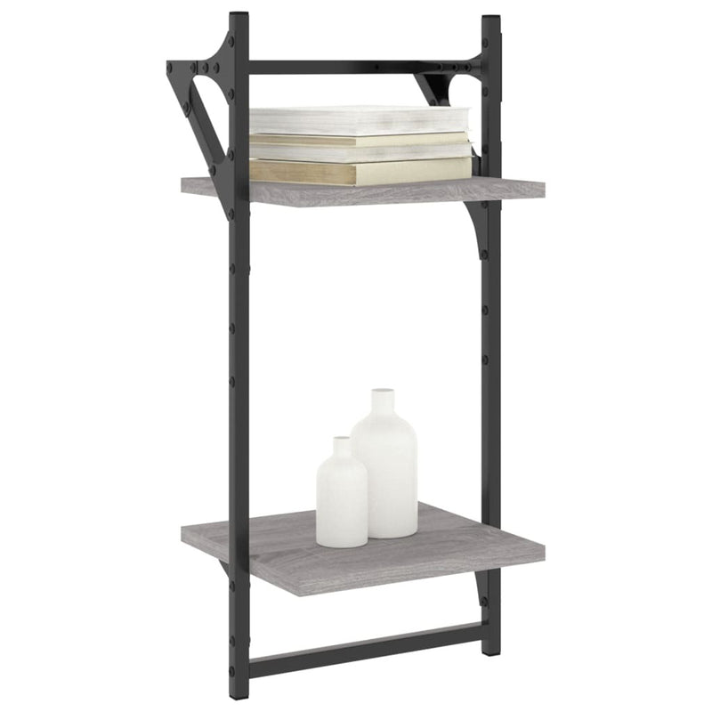 2-Tier Wall Shelves with Bars 2 pcs Grey Sonoma 30x25x65 cm