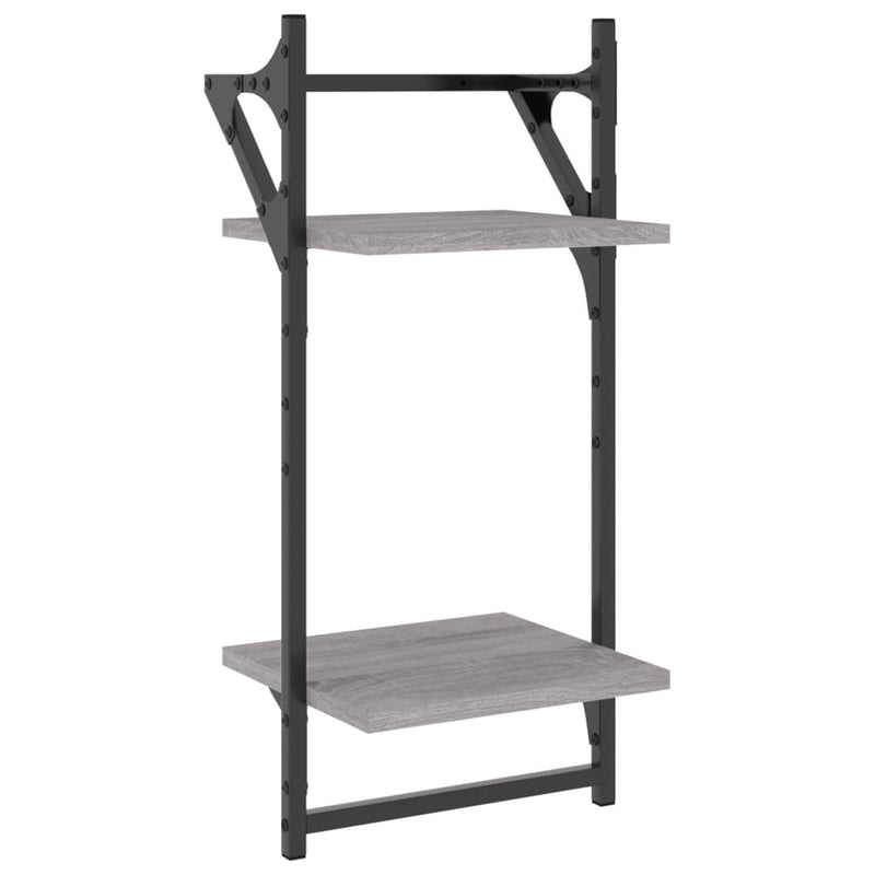 2-Tier Wall Shelves with Bars 2 pcs Grey Sonoma 30x25x65 cm