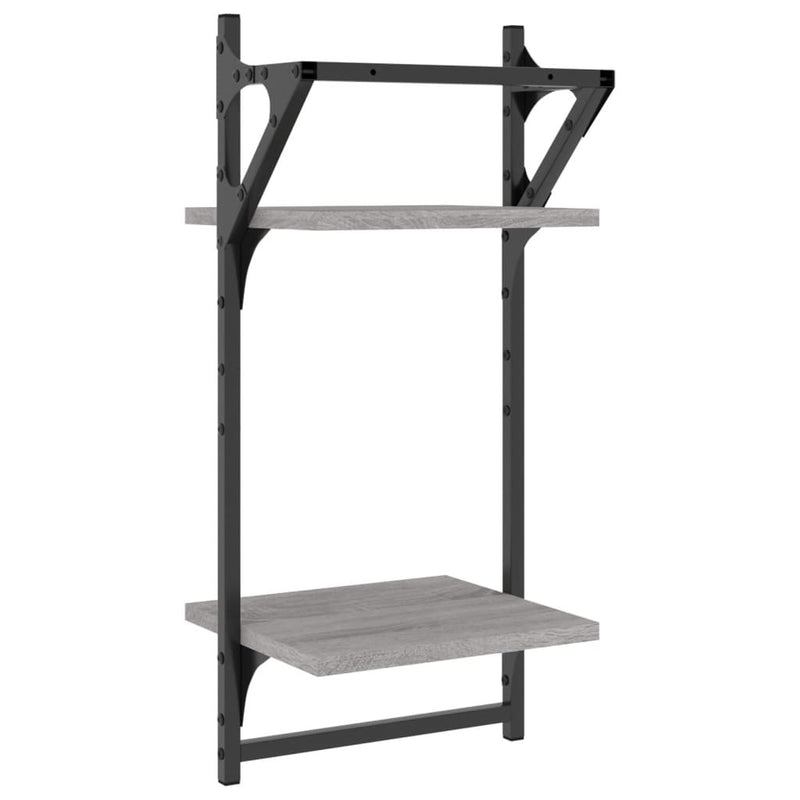 2-Tier Wall Shelves with Bars 2 pcs Grey Sonoma 30x25x65 cm