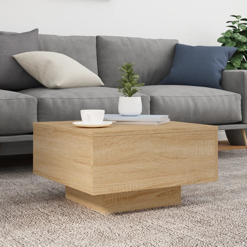 Coffee Table with LED Lights Sonoma Oak 55x55x31 cm