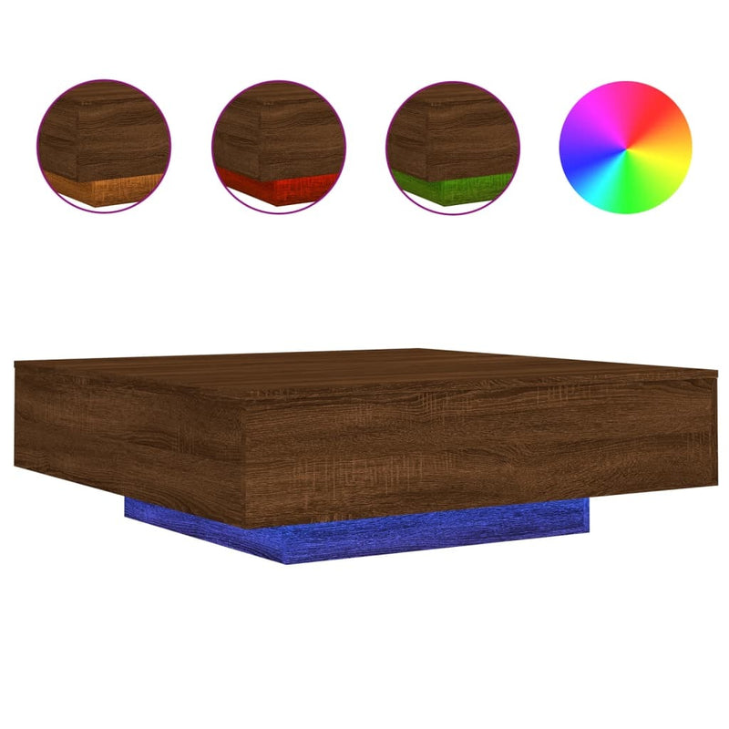 Coffee Table with LED Lights Brown Oak 100x100x31 cm