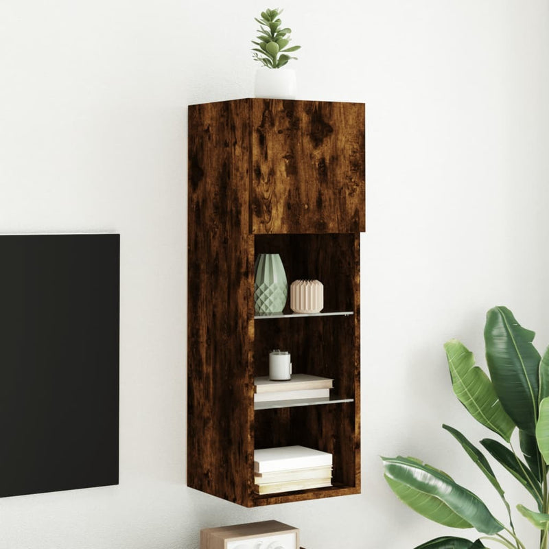 TV Cabinet with LED Lights Smoked Oak 30.5x30x90 cm